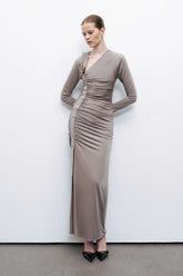 Mink Metal Buckle Detailed Maxi Dress